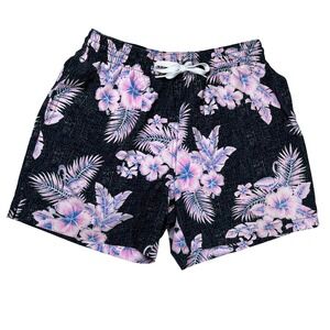Chubbies Swim Trunks Mens Medium Black Pink Floral Tropical Hibiscus 5.5" Inseam